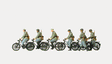Former German Army WWII - Unpainted Figures -- Bicycle Unit Cycling & Walking, 6 Figures & 6 Bicycles