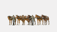 Former German Army WWII - Unpainted Figures -- Soldiers Holding Standing Draft Horses, 2 Figures & 6 Horses