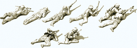 WWII Germany Unpainted Figure Set - Kit -- Infantry Lying in Battle #1 pkg(8)