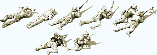 WWII Germany Unpainted Figure Set - Kit -- Infantry Lying in Battle #1 pkg(8)