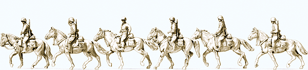 WWII Germany Unpainted Figure Set - Kit -- Mounted Cavalry - 6 Horses & 6 Soldiers