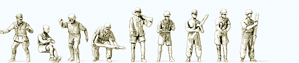 WWII Germany Unpainted Figure Set - Kit -- Gun Crew for Herpa Minitanks 8.8cm Flak Gun (Sold Separately) pkg(9)