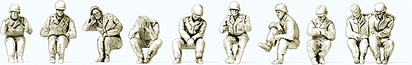 WWII Germany Unpainted Figure Set - Kit -- Seated Luftwaffe Gunners pkg(10)
