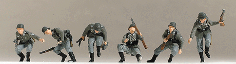 Military - Former German Army WWII - Painted Figure Sets -- Panzergrenadiers Dismounting from Equipment (Action Poses)