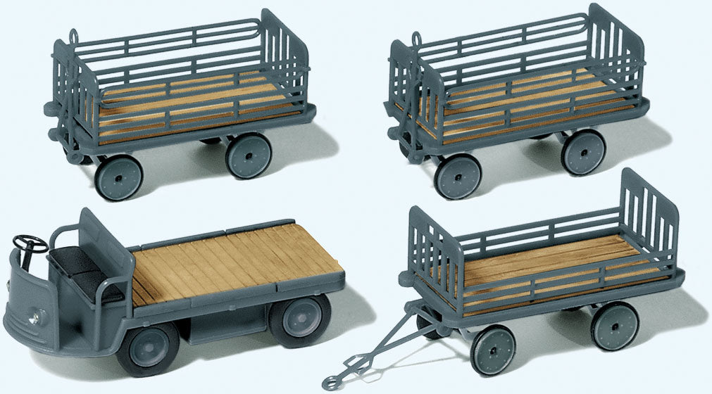 Electric Flatbed Vehicle w/3 Trailers - Kit -- German Federal Railroad DB (gray)