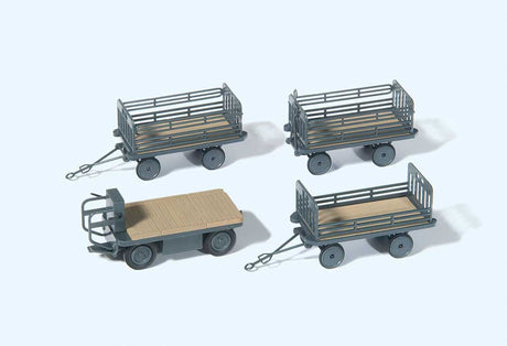 Electric Baggage Truck (Nonoperating) with 3 Trailers - Kit -- German Federal Railways DB (Era III, gray)