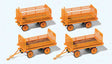 Baggage Trailer for Electric Baggage Cart - Kit -- German Federal Railroad DB (Era IV, orange) pkg(4)