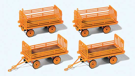 Baggage Trailer for Electric Baggage Cart - Kit -- German Federal Railroad DB (Era IV, orange) pkg(4)