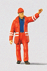 Individual Figure - Railway Personel -- Modern Switchman w/Safety Uniform - Raised Arm