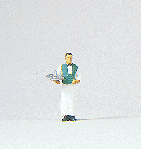 Individual Figure - Working People -- Waiter with Serving Tray (White Uniform, Green Vest)