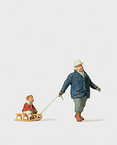 Individual Figures, Sports & Recreation -- Man Pulling Child on Sled