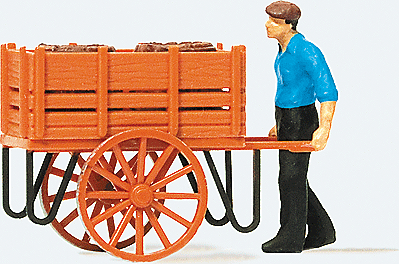 Individual Figure -- Worker Pushing Handcart with Load of Barrels