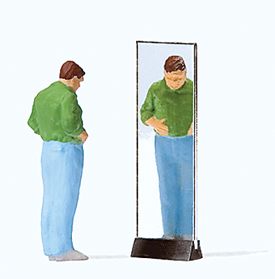Man Trying On Pants w/Mirror