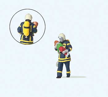 Modern Firefighter Saving Child Individual Figure -- Blue Uniform