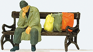 Individual Figures -- Homeless Man on a Bench with Bags