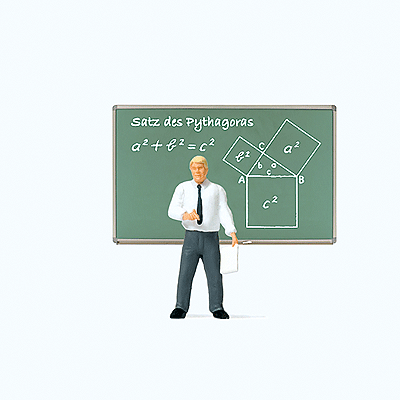 Male Teacher -- With Blackboard Displaying Pythagorean Theorem