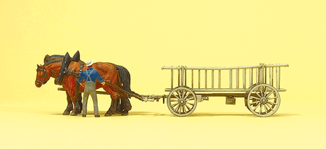 Rack Wagon w/Farmer & 2 Horses
