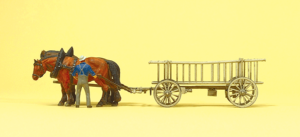 Rack Wagon w/Farmer & 2 Horses