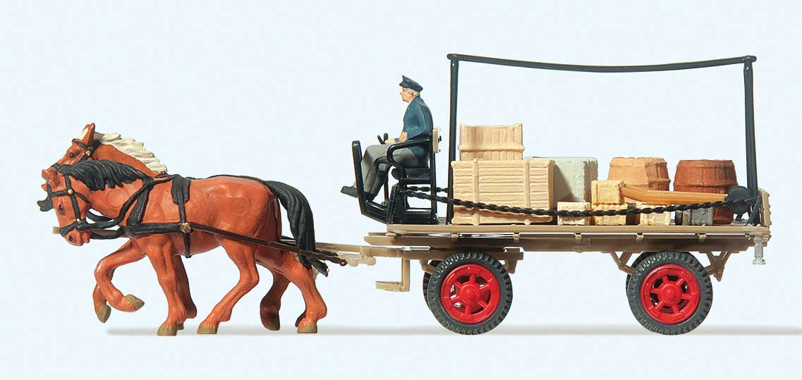 Horse-Drawn Wagon -- Flatbed Wagon w/Driver, Horses & Cargo-2
