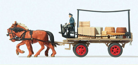 Horse-Drawn Wagon -- Flatbed Wagon w/Driver, Horses & Cargo-2