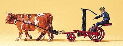 Animal-Drawn Farm Equipment -- Cow Drawn Sickle Bar w/Farmer