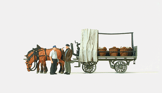 Working People -- Farm Wagon w/Vegetable Baskets, Horses & Figures