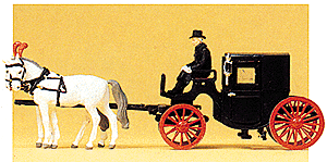Horse-Drawn Wagon -- Closed Taxi w/Three Figures - Assembled