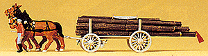 Horse-Drawn Wagon -- Log Wagon w/Driver & Load