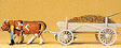 Horse-Drawn Wagon -- Manure Wagon w/Driver, Load & Ox