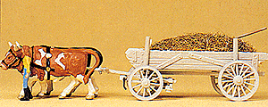 Horse-Drawn Wagon -- Manure Wagon w/Driver, Load & Ox