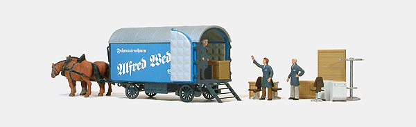 Working People -- Moving Wagon with 2 Horses, Figures & Accessories