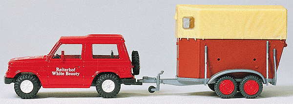 Sports & Recreation -- Mitsubishi Pajero w/Trailer "White Beauty Riding School" w/Horse & 2 Figur