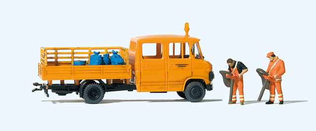 Mercedes-Benz L 407 D Crew-Cab Low-Side Delivery Truck - Assembled -- Road Workers (orange, German Lettering)