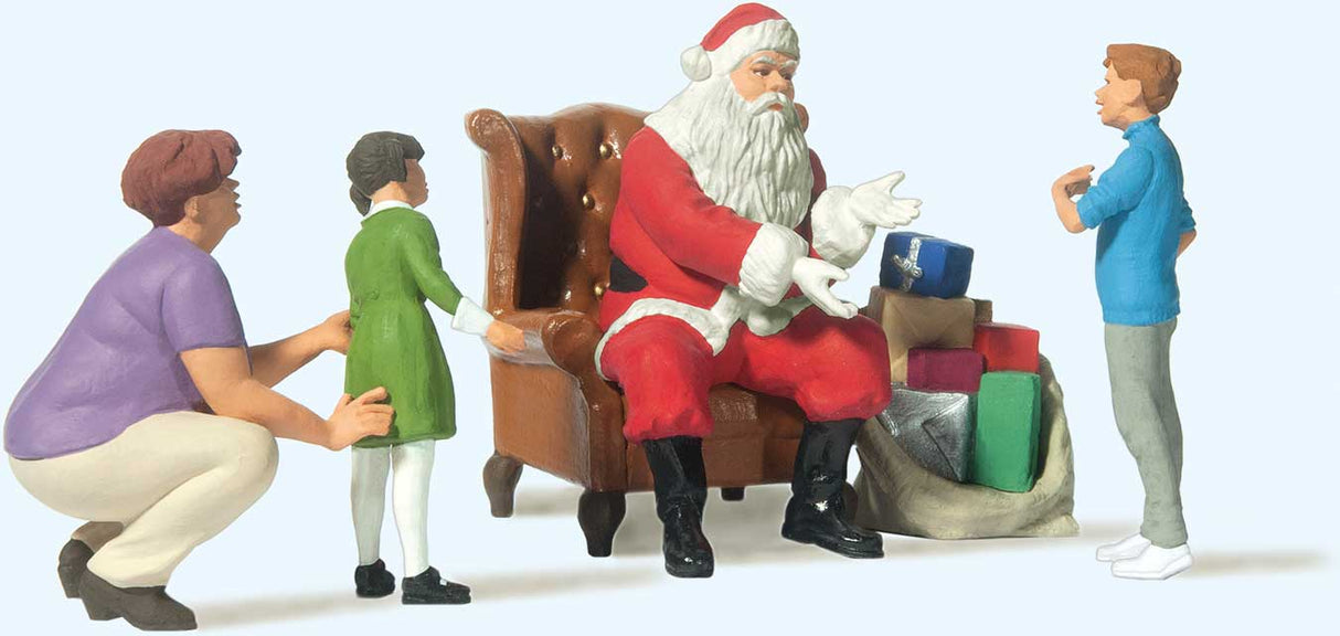 Santa Claus-Father Christmas in Chair, Mother with 3 Children-1