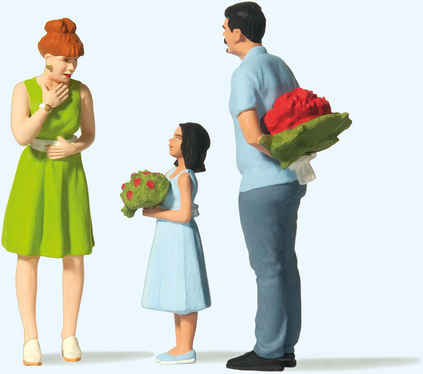 Surprise with Flowers -- Man, Woman, Daughter