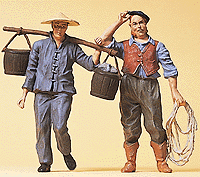 Railroad Workers - 1900s (Painted Figure Set) -- Chinese Man w/Water Bucket & Standing Man w/Rope