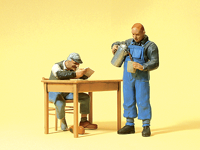 Working People -- US Railway Personnel, 1 Seated At Table, 1 Pouring Coffee, pkg(2)