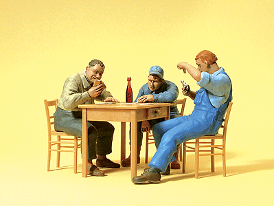 Sports & Recreation -- 3 Men Seated At Table Playing Cards