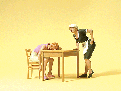 Pedestrians -- Sleeping Guest At Table & Waitress pkg(2)