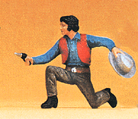 Wild West Figures - Cowboys & Trappers 1/25 Scale -- Kneeling Cowboy, Holding Hat & Firing Pistol
