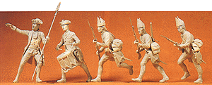 Unpainted Prussian Soldiers 1/24 Scale -- Advancing Infantry w/Officer & Drummwer