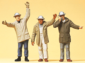 Painted Figure Sets #1 Gauge (1/32 or 3/8" Scale) -- Men in Hardhats Waving Arms