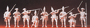 Prussian Army Figures Circa 1756, Unpainted -- Troops Firing A Volley