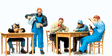 Railroad Personnel -- US Railroad Personnel on Break, Loose Chairs & Table Included, pkg(5)