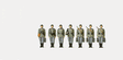 Former German Army WWII Figures -- Infantry Riflemen w/Mortar Lined Up pkg(7) w/Accessories, Unpainted