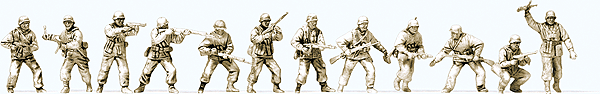 WWII Germany Unpainted Figure Set - Kit -- Infantry Riflemen in Battle pkg(12)