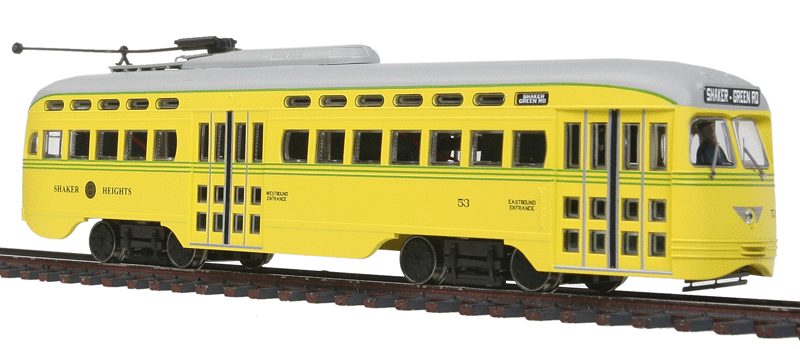 PCC Streetcar w/Tsunami Sound & DCC - Executive Line -- Shaker Heights #53 (yellow, green)