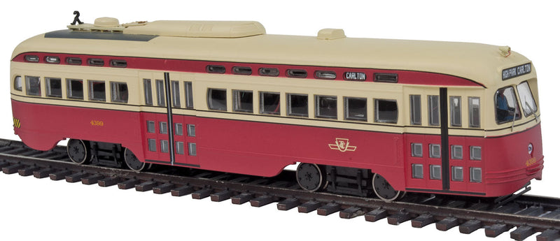 Post-War PCC Street Car - Standard DC - Executive Line -- Toronto Transportation Commission #4399 (red, cream, High Park - Carlton)