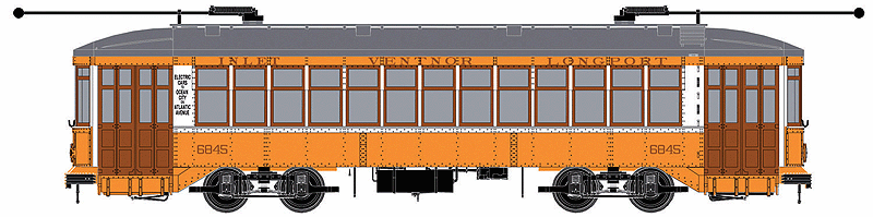 2-Truck Streetcar - Standard DC - Executive Line -- Atlantic City #6885 (orange, white; Destination: Inlet)