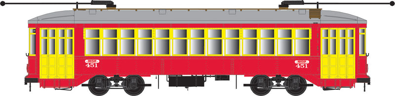Perley Thomas 2-Truck Streetcar - Standard DC - Executive Line -- New Orleans #450 (red, yellow, gray)